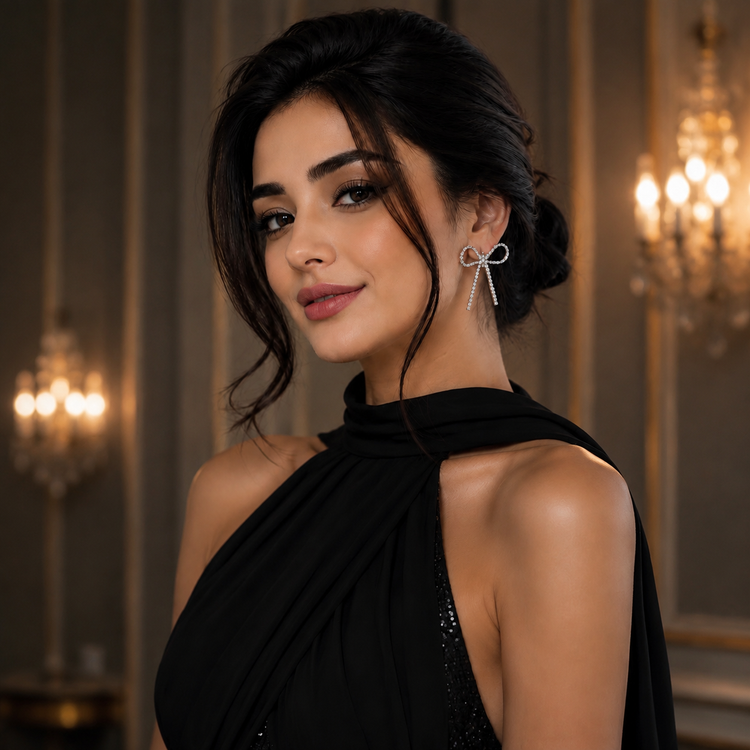گوشواره زنانه جوپینگ مدل پاپیونی نگیندار نقرهای