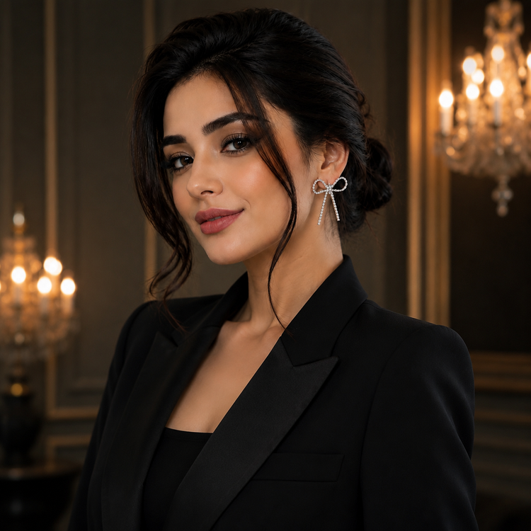 گوشواره زنانه جوپینگ مدل پاپیونی نگیندار نقرهای