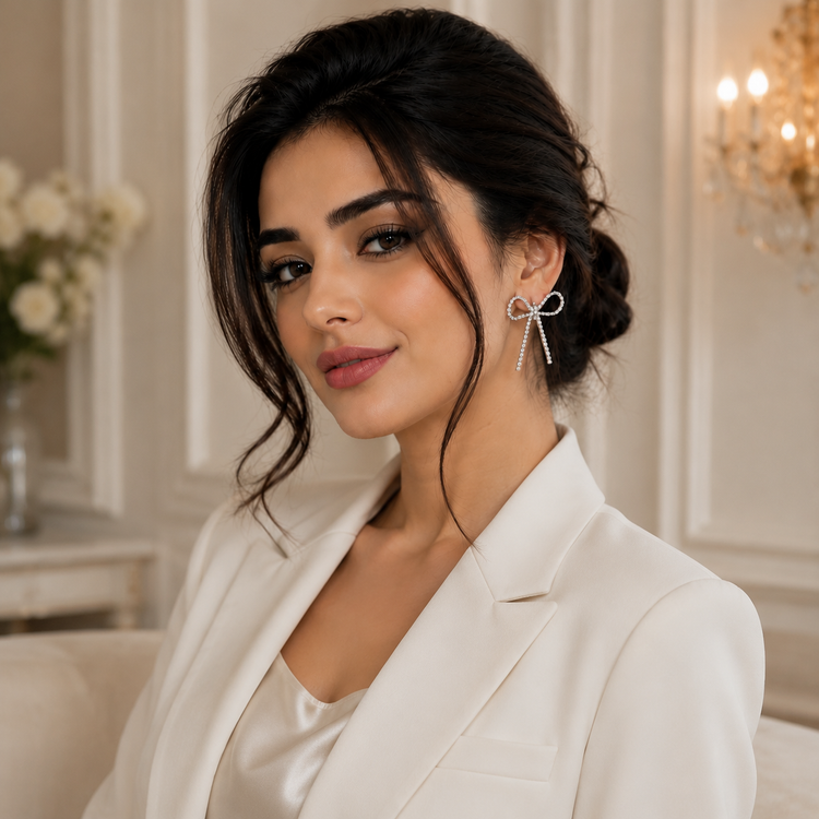 گوشواره زنانه جوپینگ مدل پاپیونی نگیندار نقرهای