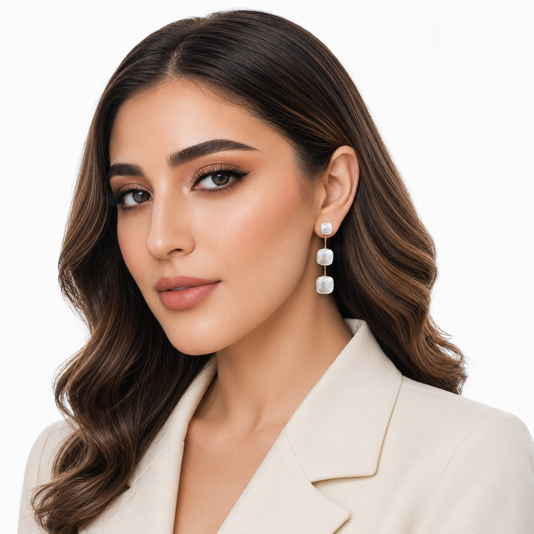 گوشواره زنانه جوپینگ مرواریدی آویز بلند طلایی مدل کلاسیک