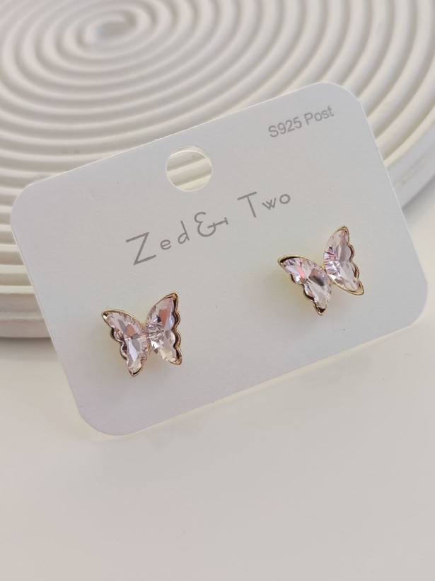 گوشواره میخی Zed & Two مدل Butterfly پروانه کریستالی فانتزی| ۵ رنگ