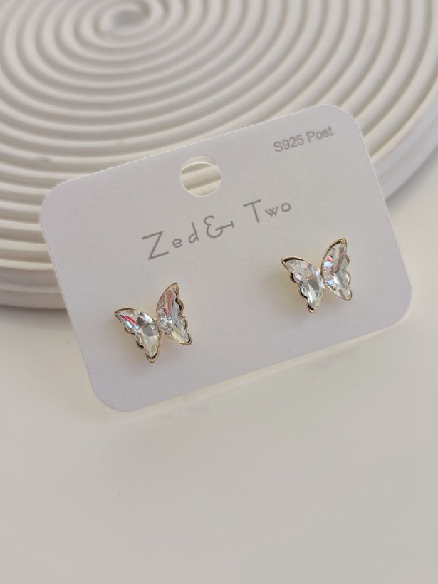 گوشواره میخی Zed & Two مدل Butterfly پروانه کریستالی فانتزی| ۵ رنگ