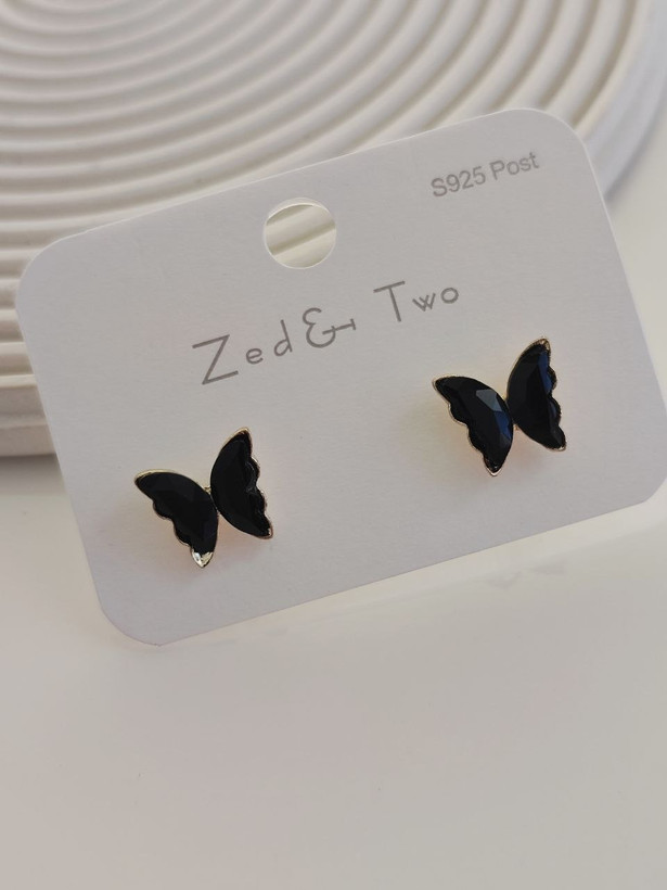 گوشواره میخی Zed & Two مدل Butterfly پروانه کریستالی فانتزی| ۵ رنگ