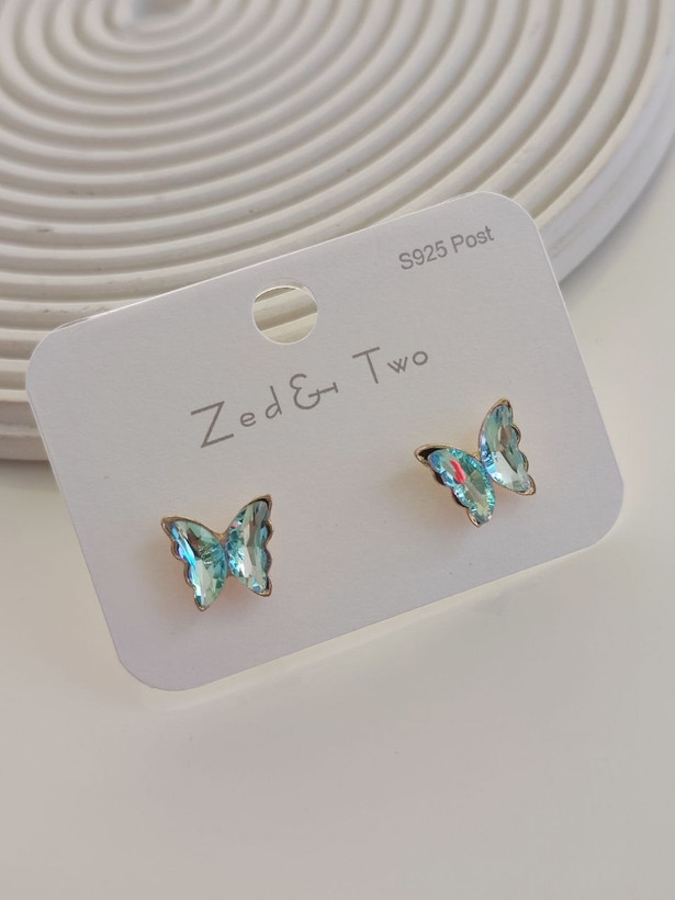 گوشواره میخی Zed & Two مدل Butterfly پروانه کریستالی فانتزی| ۵ رنگ