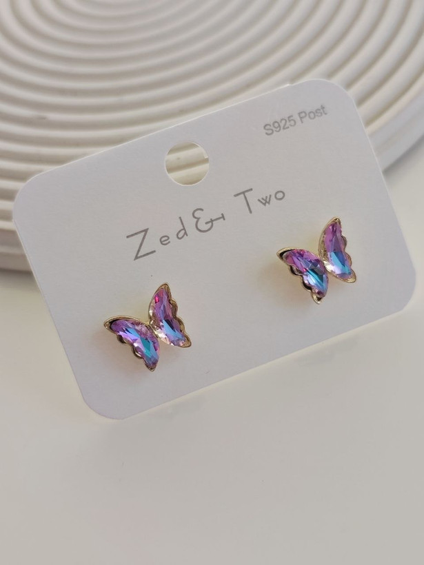 گوشواره میخی Zed & Two مدل Butterfly پروانه کریستالی فانتزی| ۵ رنگ