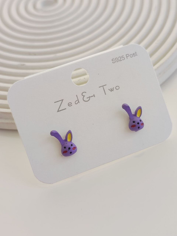 گوشواره میخی Zed & Two مدل Bunny طرح خرگوش فانتزی رنگی