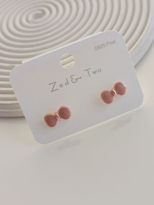 گوشواره میخی Zed & Two مدل Bow پاپیونی مینیمال رنگی