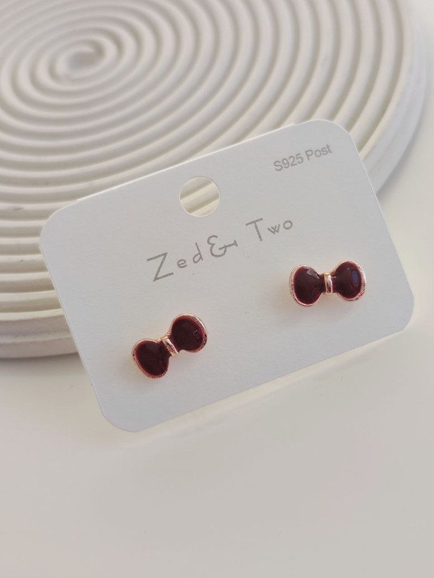 گوشواره میخی Zed & Two مدل Bow پاپیونی مینیمال رنگی