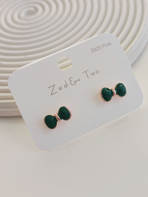 گوشواره میخی Zed & Two مدل Bow پاپیونی مینیمال رنگی
