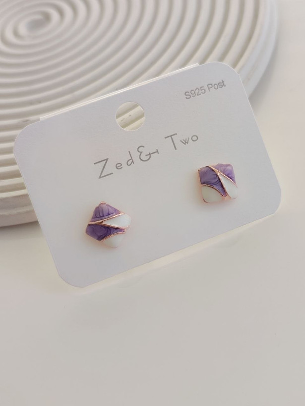 گوشواره میخی Zed & Two مدل Diamond هندسی مربع کریستالی مینیمال