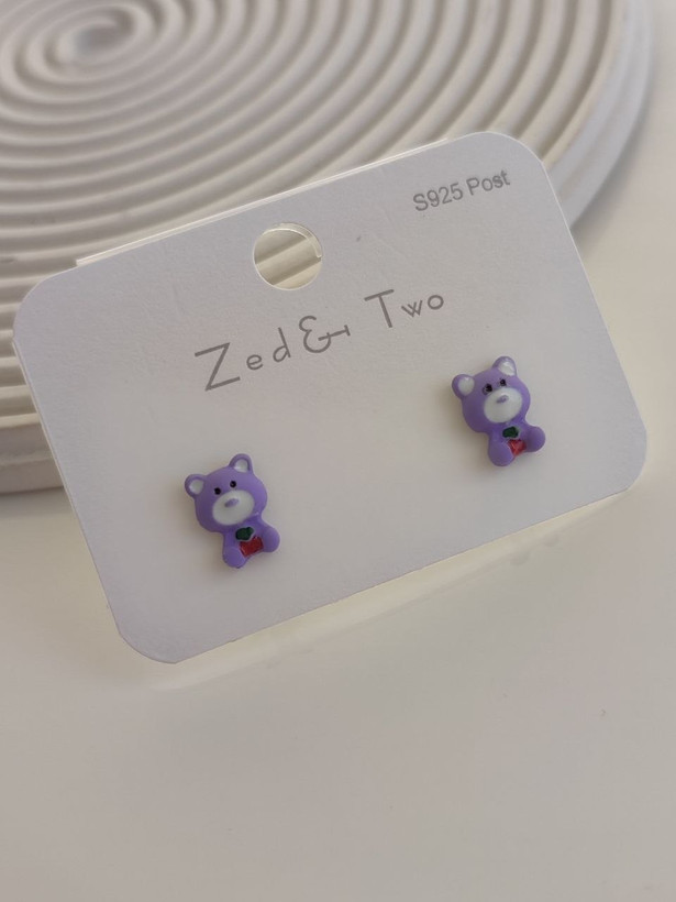 گوشواره میخی Zed & Two مدل Bear خرس کارتونی فانتزی