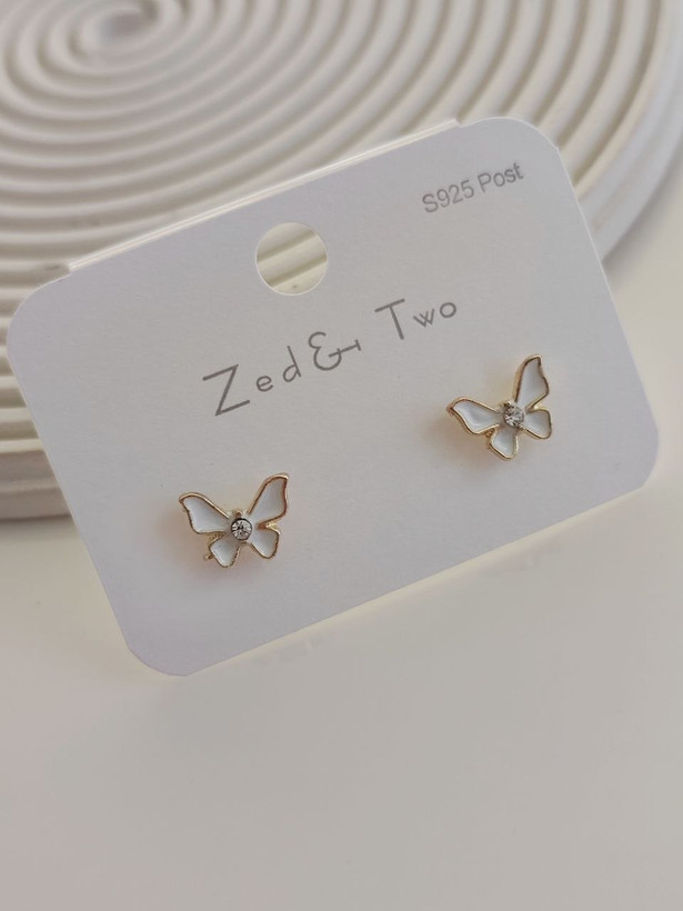 گوشواره میخی Zed & Two مدل پروانه نگیندار فانتزی
