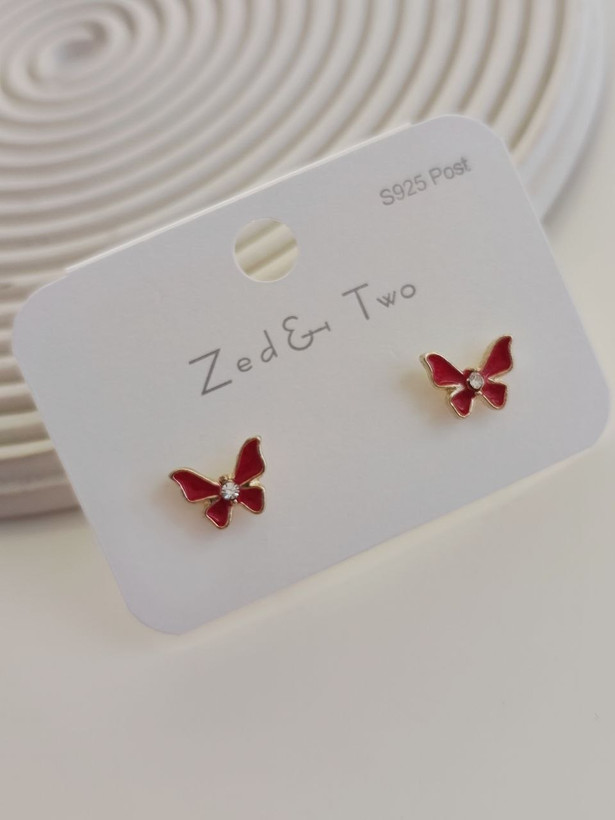 گوشواره میخی Zed & Two مدل پروانه نگیندار فانتزی
