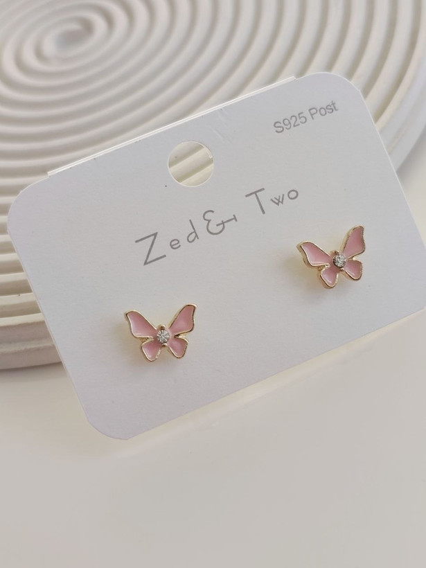 گوشواره میخی Zed & Two مدل پروانه نگیندار فانتزی