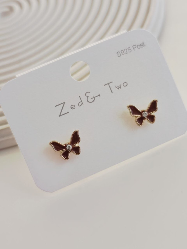 گوشواره میخی Zed & Two مدل پروانه نگیندار فانتزی