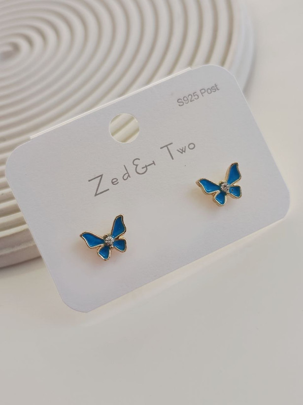 گوشواره میخی Zed & Two مدل پروانه نگیندار فانتزی