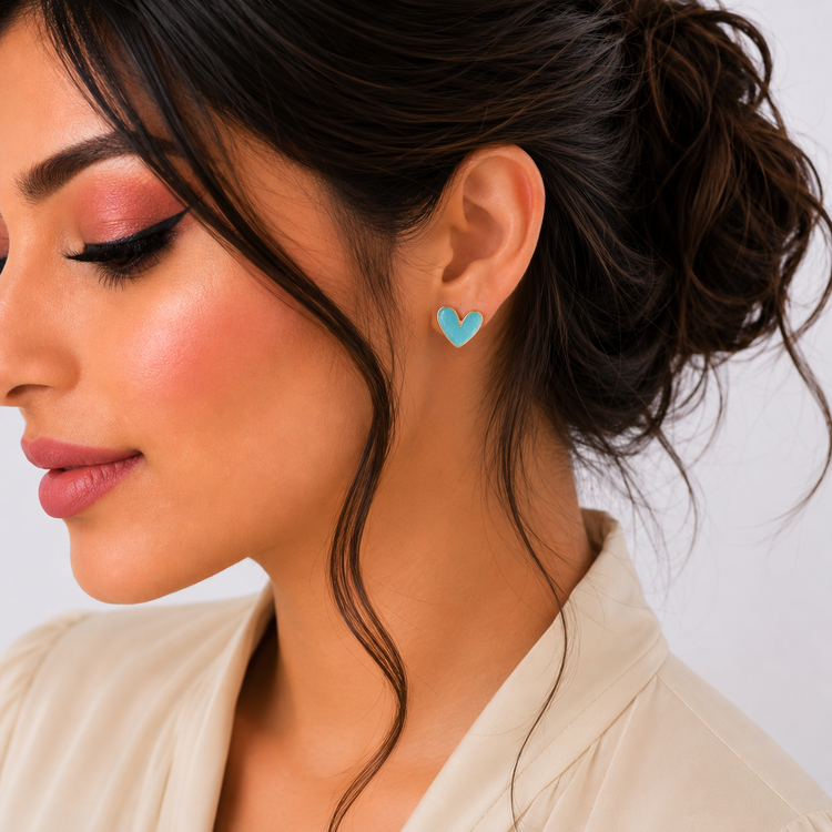 گوشواره میخی Zed & Two مدل Heart Enamel قلب مینیمال رنگی
