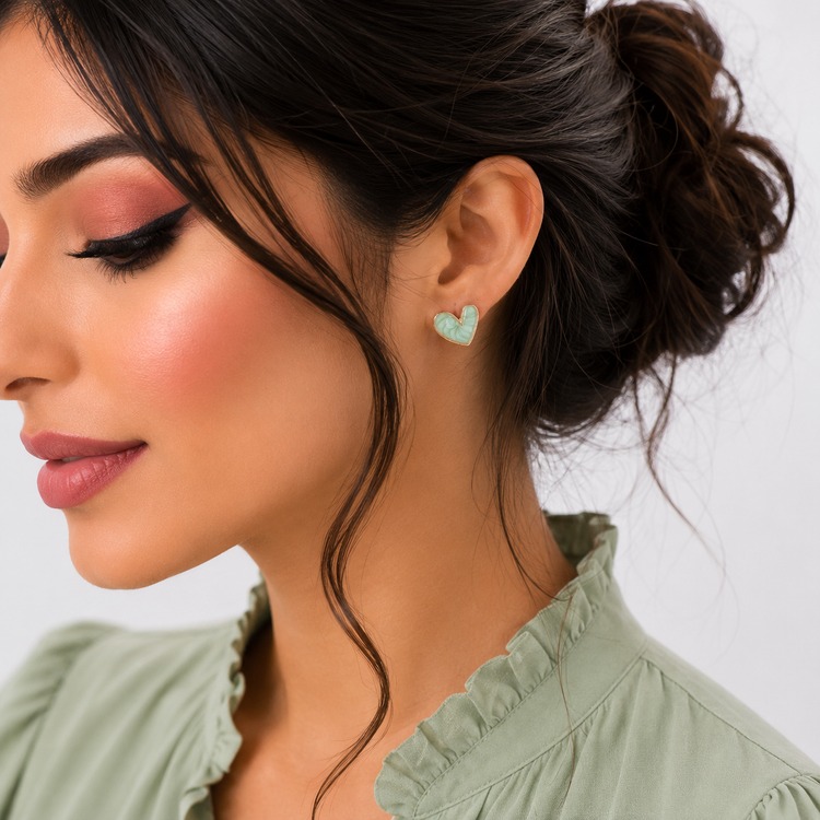 گوشواره میخی Zed & Two مدل Heart Enamel قلب مینیمال رنگی