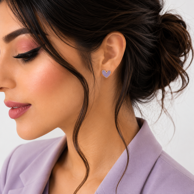 گوشواره میخی Zed & Two مدل Heart Enamel قلب مینیمال رنگی