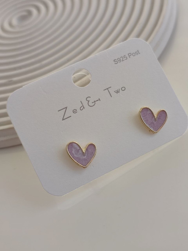 گوشواره میخی Zed & Two مدل Heart Enamel قلب مینیمال رنگی
