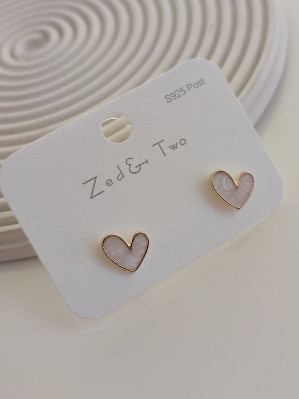گوشواره میخی Zed & Two مدل Heart Enamel قلب مینیمال رنگی