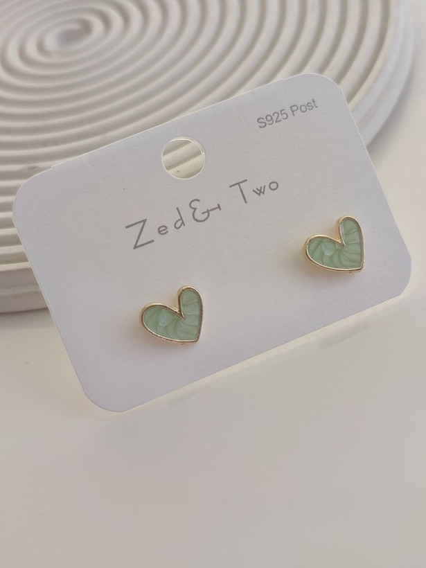 گوشواره میخی Zed & Two مدل Heart Enamel قلب مینیمال رنگی