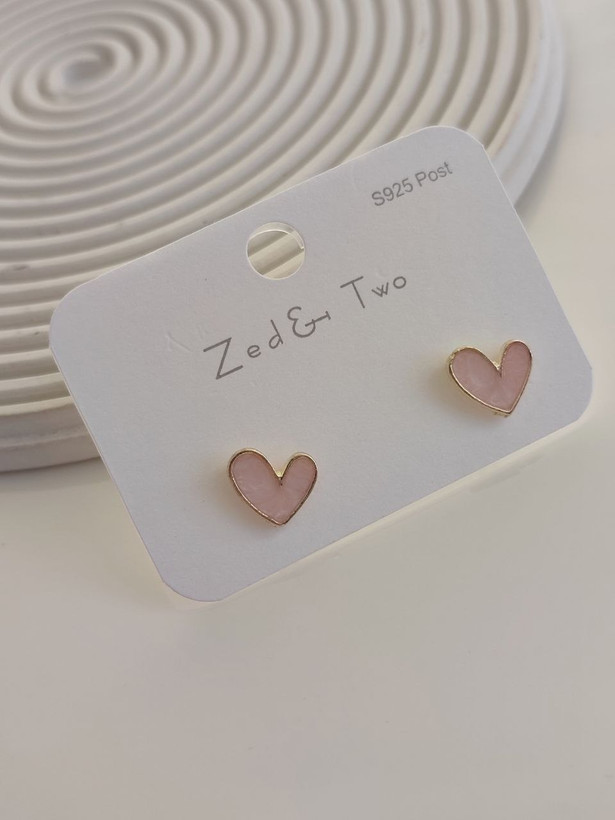 گوشواره میخی Zed & Two مدل Heart Enamel قلب مینیمال رنگی