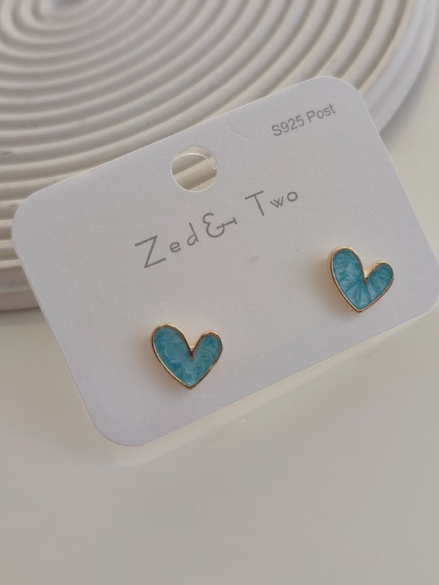 گوشواره میخی Zed & Two مدل Heart Enamel قلب مینیمال رنگی