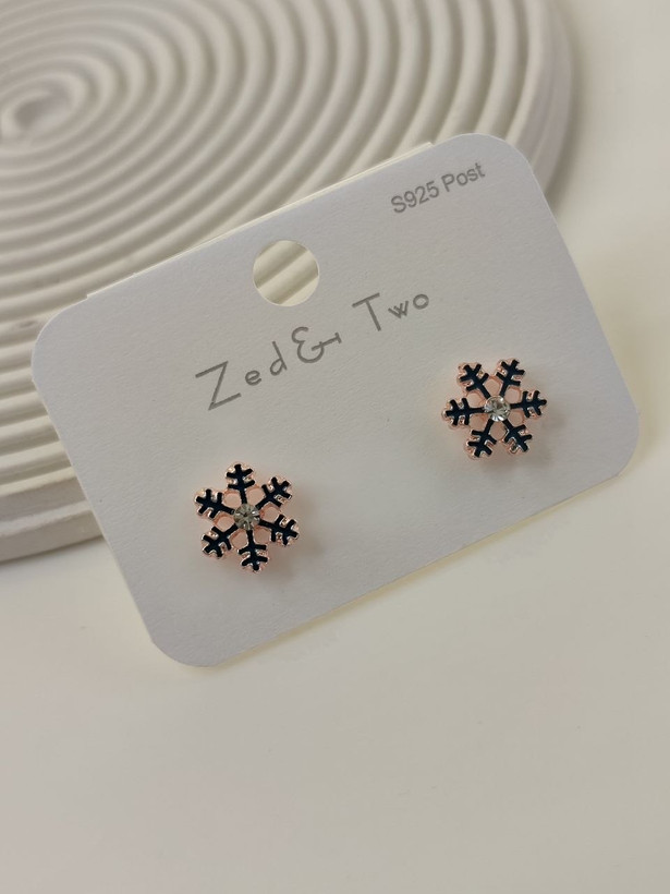 گوشواره میخی Zed & Two مدل Snowflake Crystal طرح دانه برف نگیندار