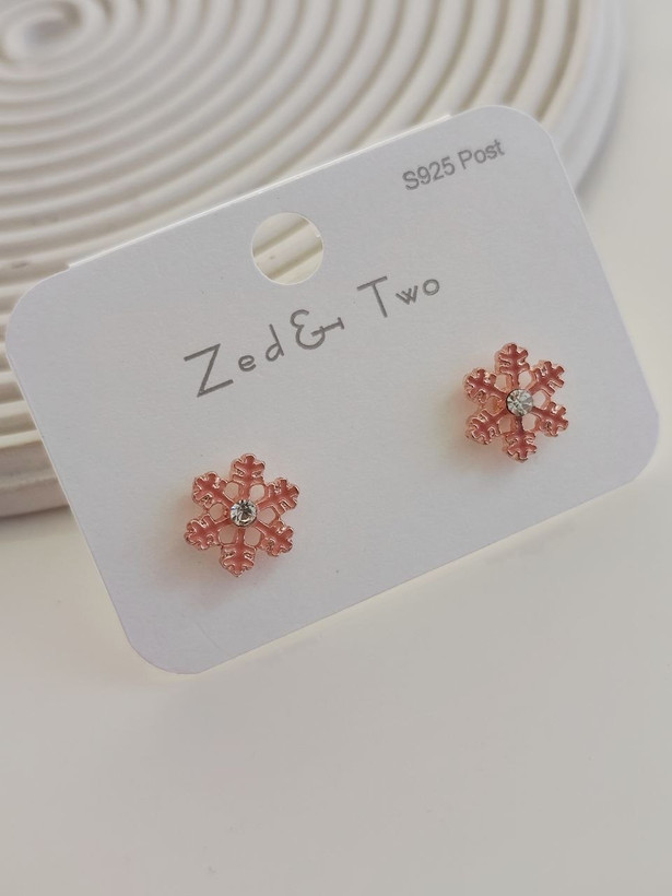 گوشواره میخی Zed & Two مدل Snowflake Crystal طرح دانه برف نگیندار