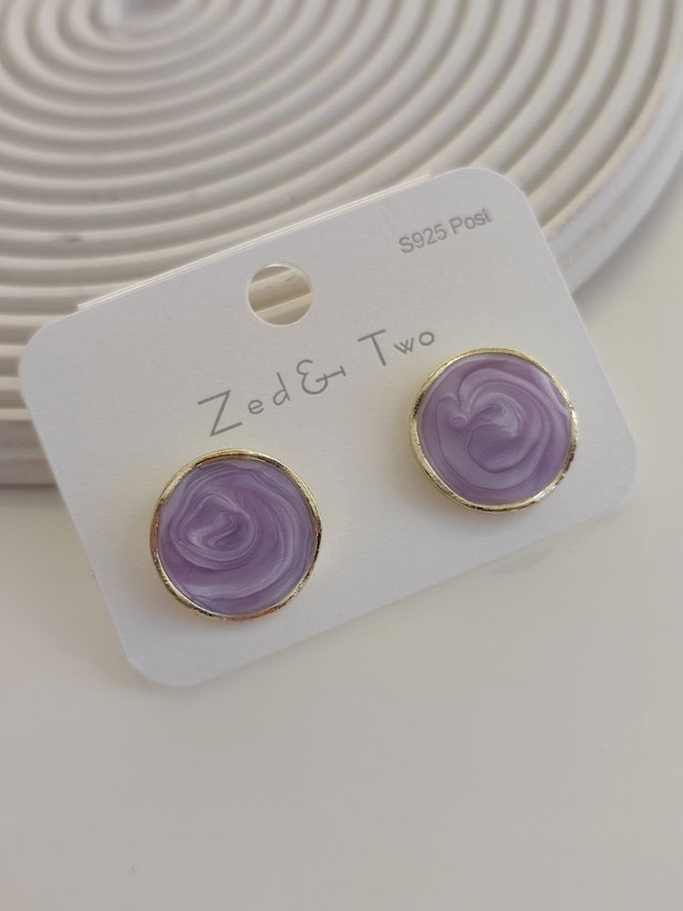 گوشواره میخی Zed & Two مدل Round Marble دایرهای مینیمال طرح مرمر