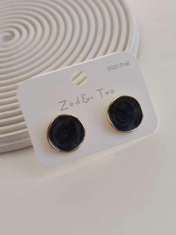 گوشواره میخی Zed & Two مدل Round Marble دایرهای مینیمال طرح مرمر