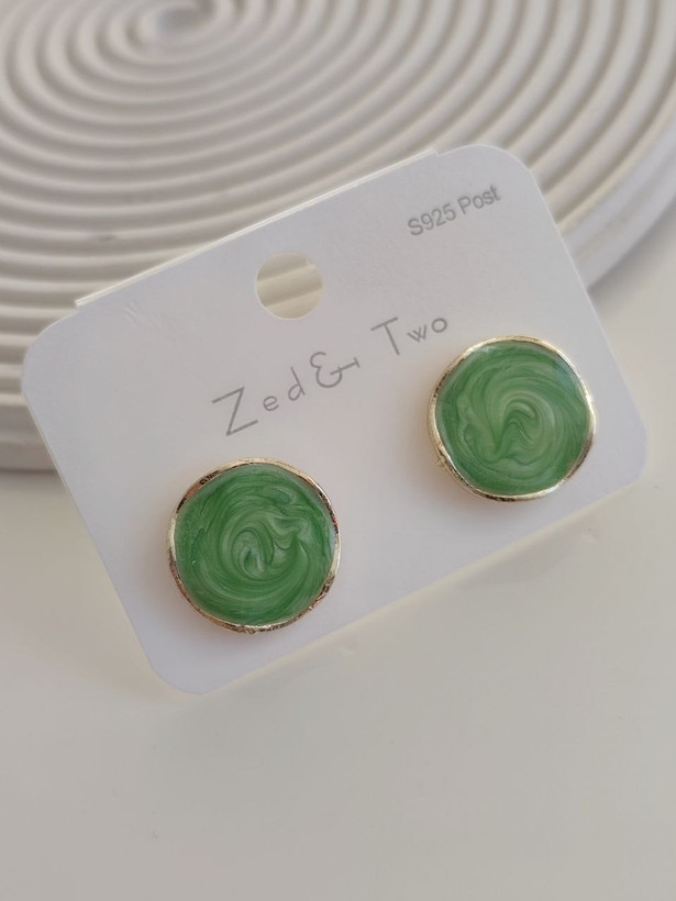 گوشواره میخی Zed & Two مدل Round Marble دایرهای مینیمال طرح مرمر
