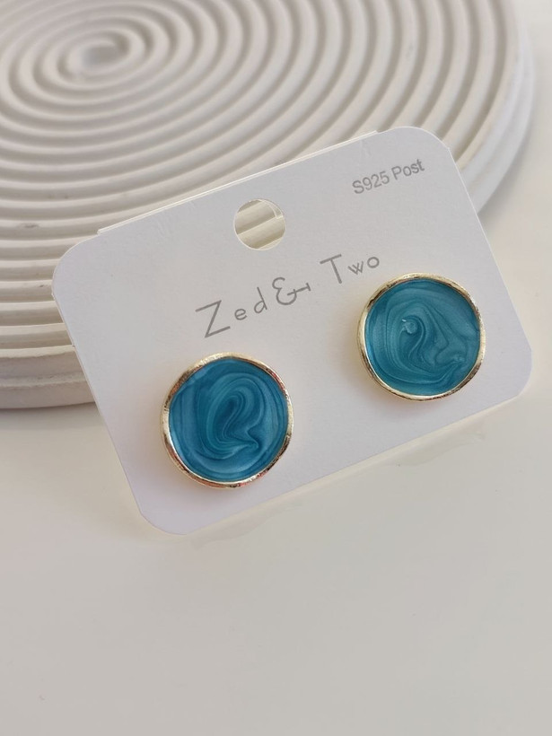 گوشواره میخی Zed & Two مدل Round Marble دایرهای مینیمال طرح مرمر