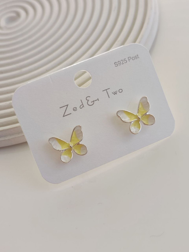 گوشواره میخی Zed & Two مدل Butterfly Enamel پروانهای مینیمال رنگی