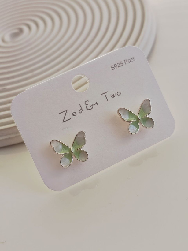 گوشواره میخی Zed & Two مدل Butterfly Enamel پروانهای مینیمال رنگی