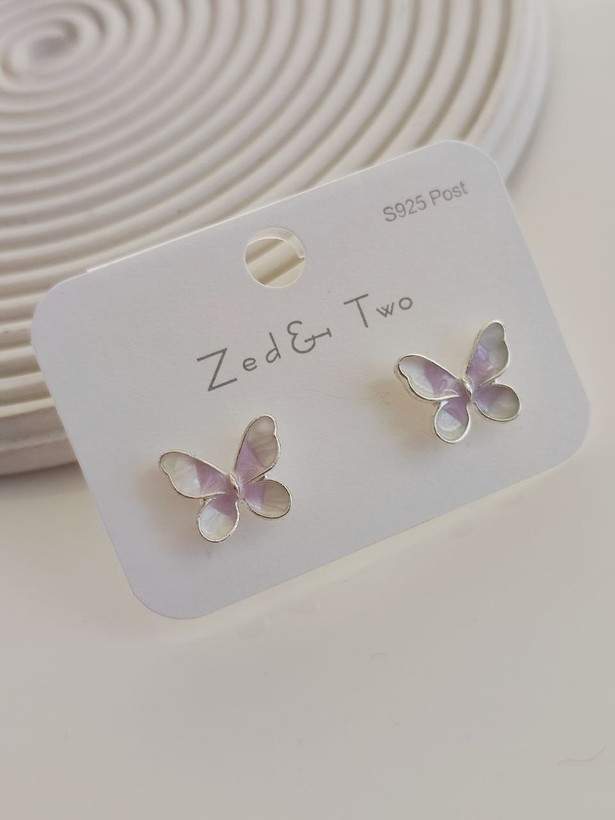 گوشواره میخی Zed & Two مدل Butterfly Enamel پروانهای مینیمال رنگی