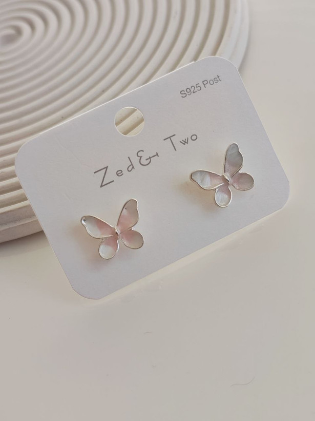 گوشواره میخی Zed & Two مدل Butterfly Enamel پروانهای مینیمال رنگی