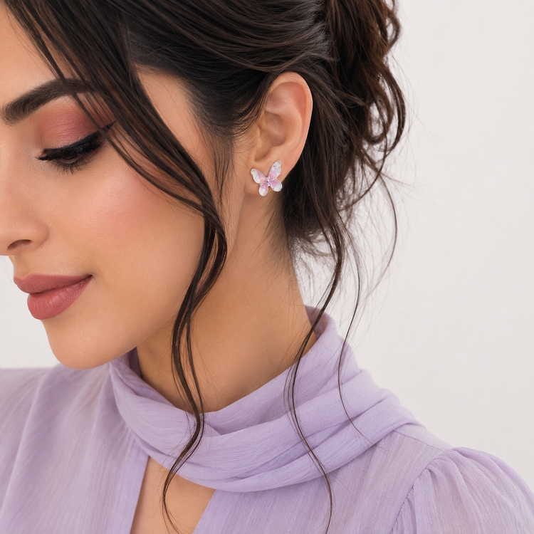 گوشواره میخی Zed & Two مدل Butterfly Enamel پروانهای مینیمال رنگی