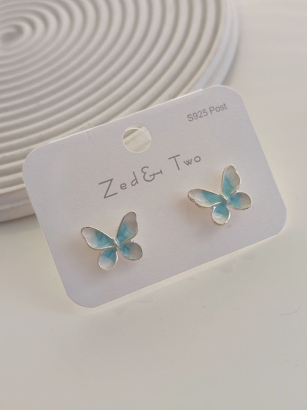 گوشواره میخی Zed & Two مدل Butterfly Enamel پروانهای مینیمال رنگی