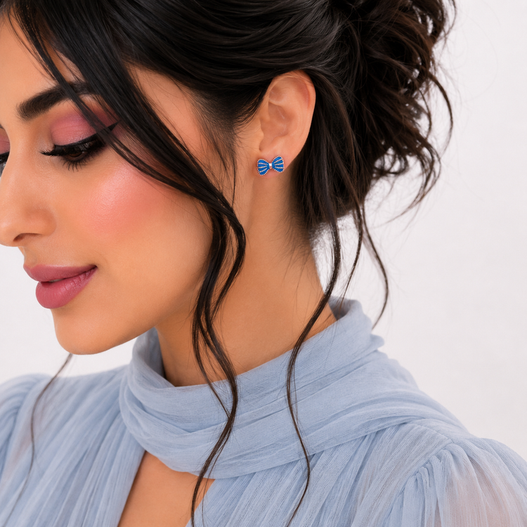 گوشواره میخی Zed & Two مدل Bow Pearl پاپیونی مرواریدی مینیمال