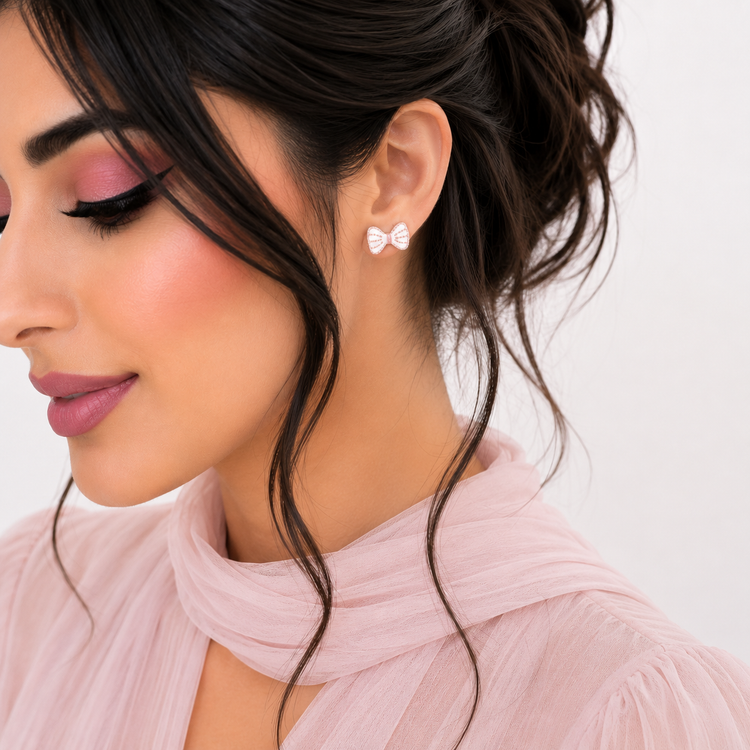 گوشواره میخی Zed & Two مدل Bow Pearl پاپیونی مرواریدی مینیمال