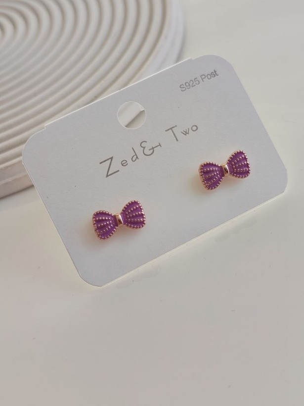 گوشواره میخی Zed & Two مدل Bow Pearl پاپیونی مرواریدی مینیمال